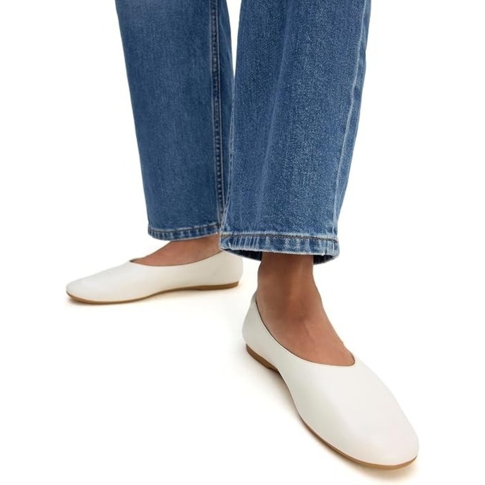 Everlane The Day Glove Leather Ballet Flats Canvas Ivory Size 10 Made in Italy